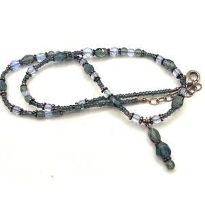 Green Glass Beaded Necklace Drop Pendant Artisan Style Bead Necklace 17"
